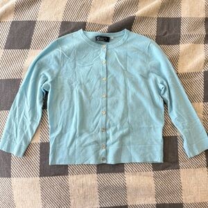 Magaschoni Cashmere Cropped Button-Up Cardigan Sweater XS-M  Bright Aqua Blue